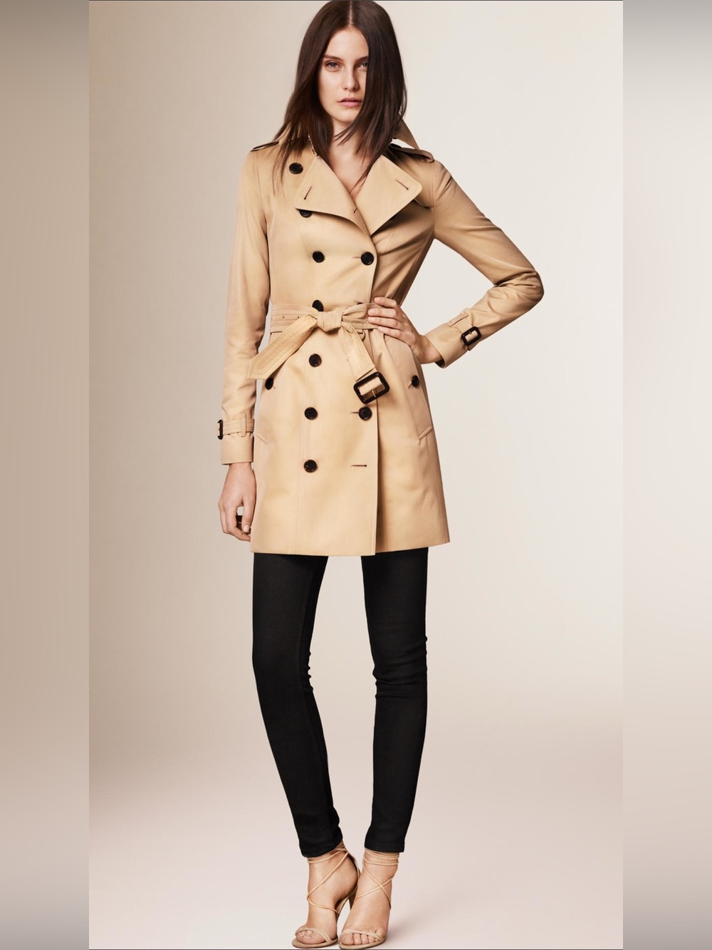 Burberry Beige Double-Breasted Trench Coat with Belt The Sandringham